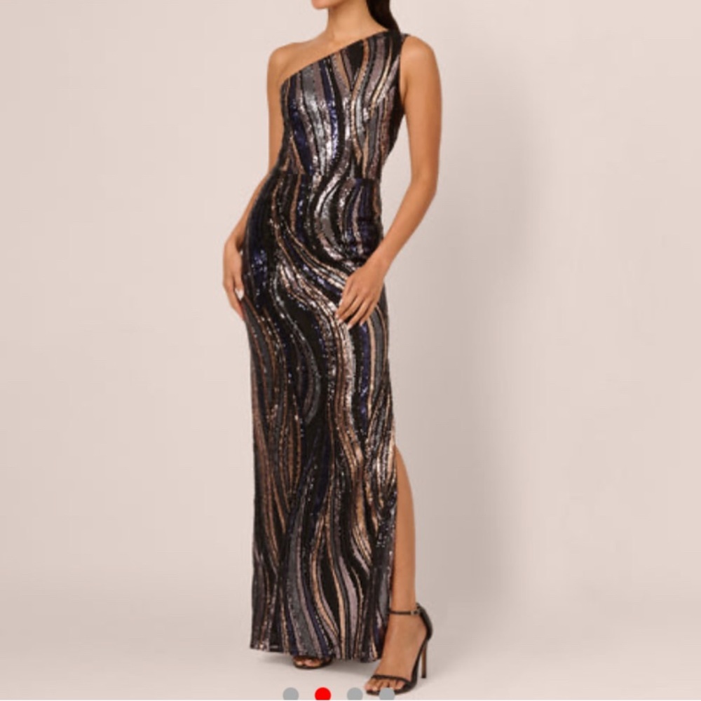 Adrianna Papell Black and Gold Sequin Maxi Dress